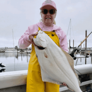 Joyce with halibut