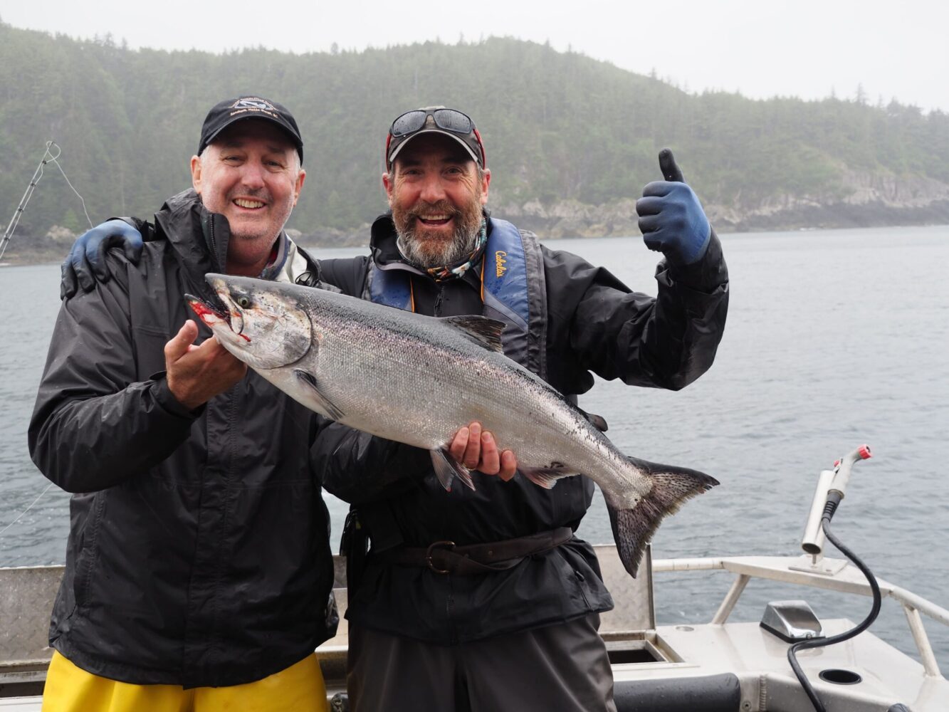 Andy & Dave salmon fishing on a boat in Haida Gwaii