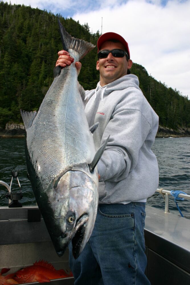 Jack's chinook salmon on boat in Haida Gwaii