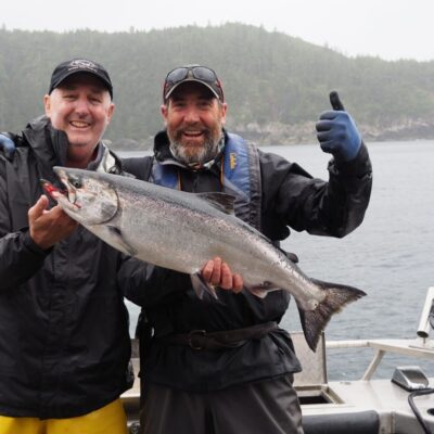 Andy & Dave salmon fishing on a boat in Haida Gwaii