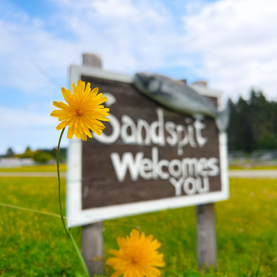 sign sandspit welcomes you